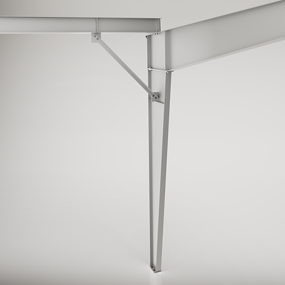 Portal brace structural render highlighting reinforced steel beam-to-column connection designed to enhance lateral stability within engineered framing systems.