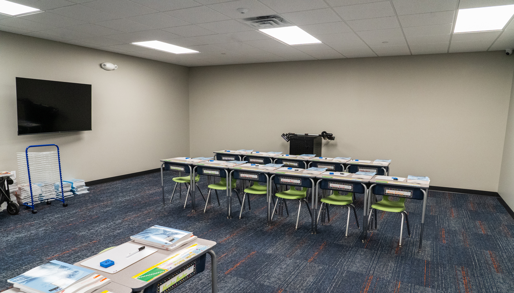 Interior classroom space at the Lifeline Ministries HUB featuring flexible educational seating, integrated technology and coordinated learning environments designed to support students, daily programming and community engagement.