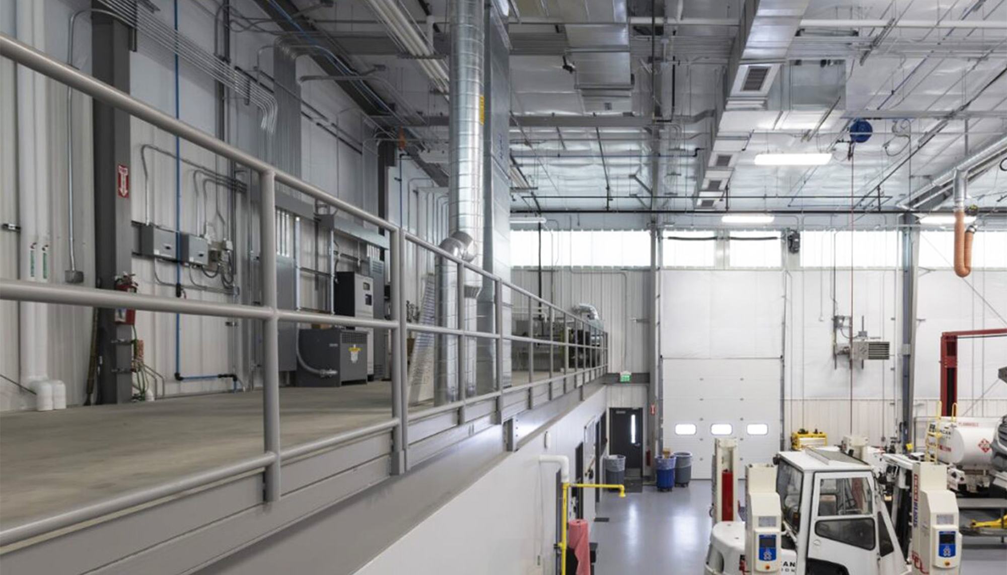 Employee breakroom and collaborative space within the Duncan Aviation facility featuring open seating and modern interior finishes.