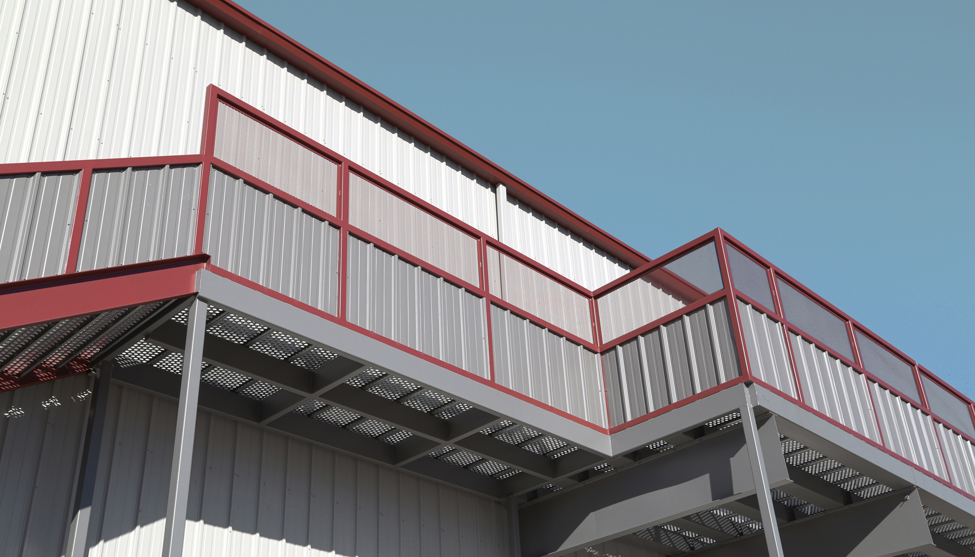 Exterior structural detail at the Friedman Recycle Center featuring elevated access systems, integrated industrial framing and durable building components designed to support safe recycling operations and heavy processing demands.