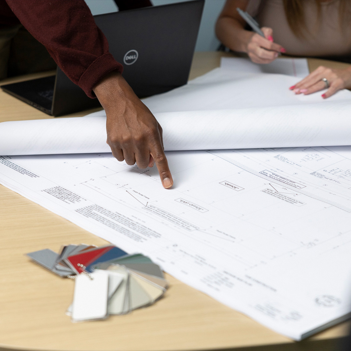 Architectural drawing on table